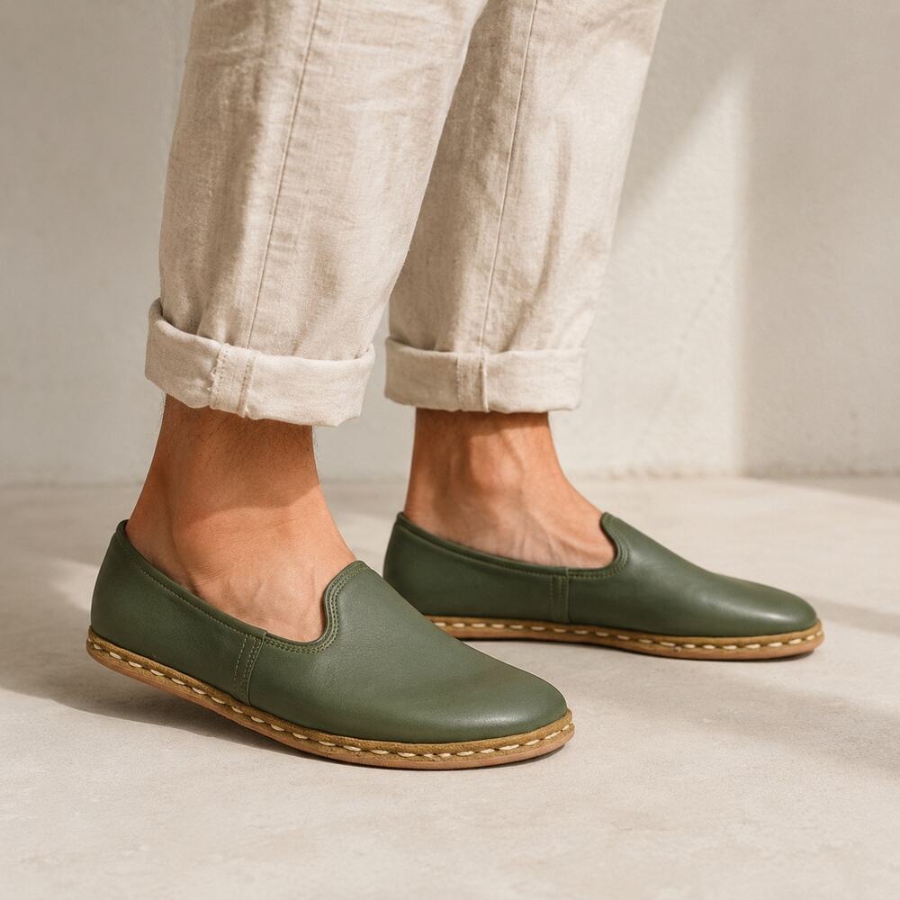 Sabah Denali Green Handmade Packable Lightweight Flats Leather Loafers Men’s 40